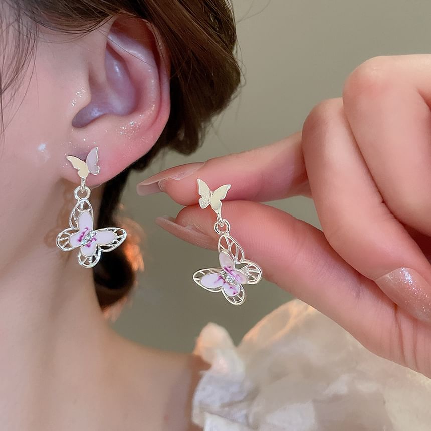 Butterfly Rhinestone Glaze Alloy Dangle Earring / Ear Cuff