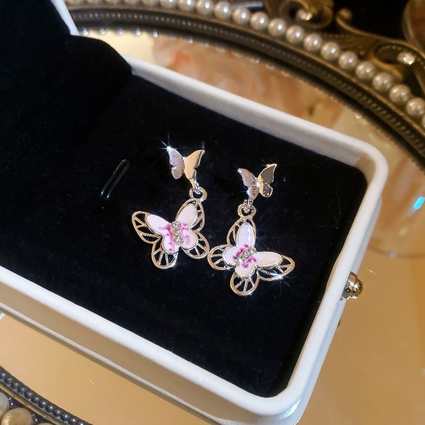 Butterfly Rhinestone Glaze Alloy Dangle Earring / Ear Cuff