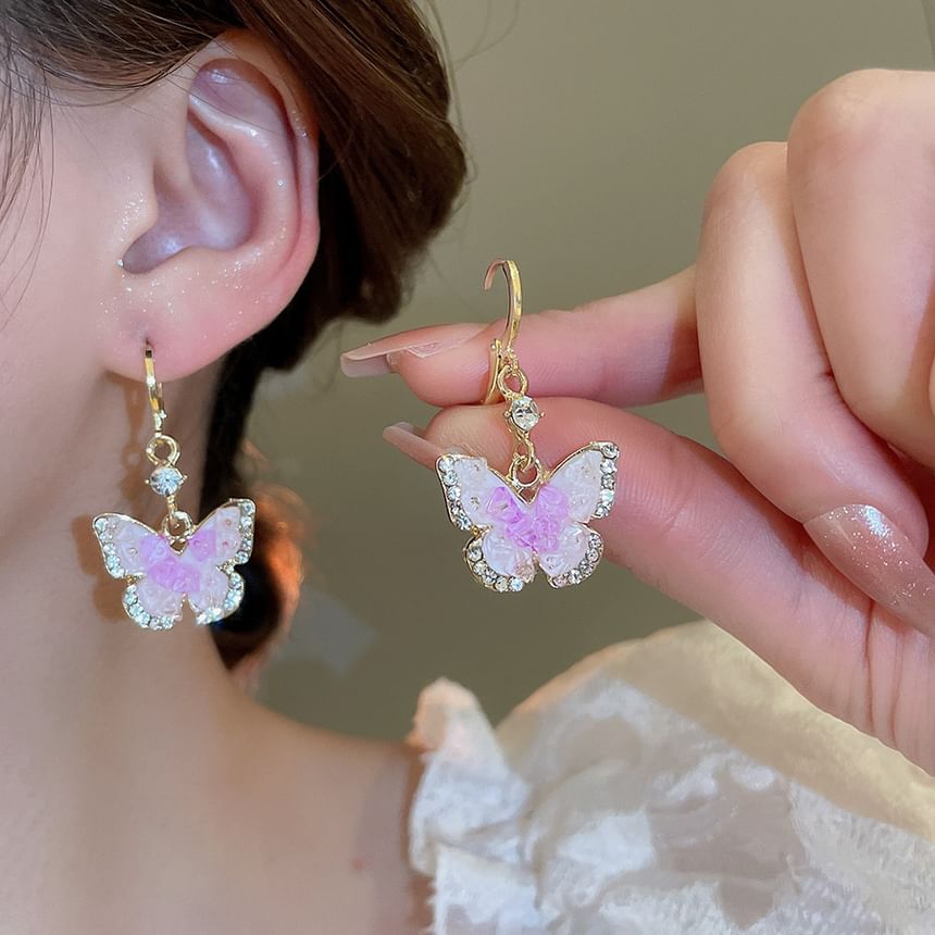 Butterfly Rhinestone Glaze Alloy Dangle Earring / Ear Cuff