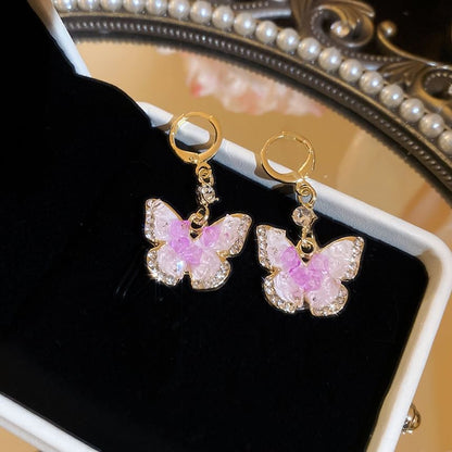 Butterfly Rhinestone Glaze Alloy Dangle Earring / Ear Cuff