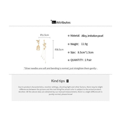 Bird Cage Faux Pearl Asymmetrical Alloy Dangle Earring