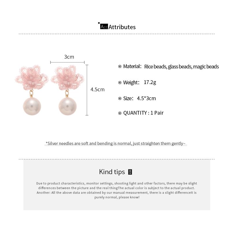 Floral Bead Faux Pearl Alloy Drop Earring