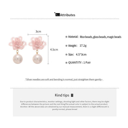 Floral Bead Faux Pearl Alloy Drop Earring