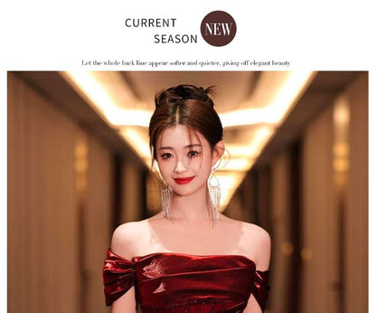 Glitter A-Line Maternity Short-Sleeve Ruched Off-Shoulder Evening Gown