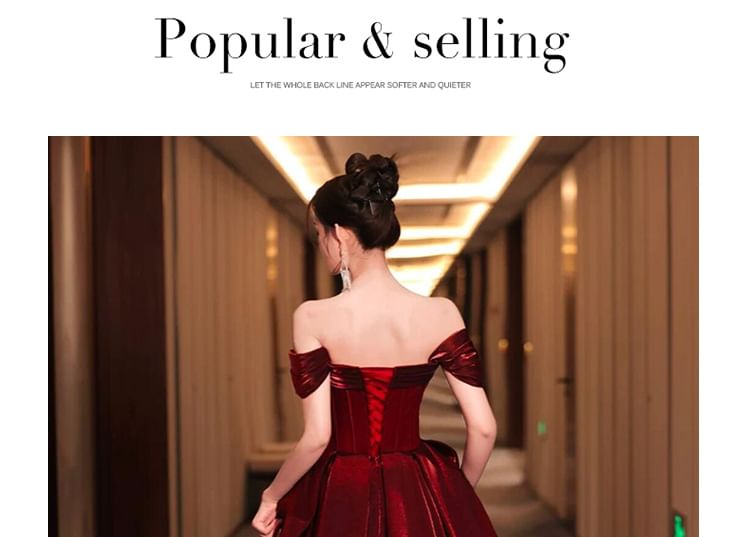 Maternity Short-Sleeve Off-Shoulder Glitter Ruched A-Line Evening Gown