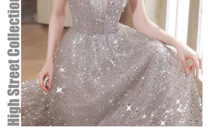 Halter Neck Sequin Cutout A-Line Evening Gown