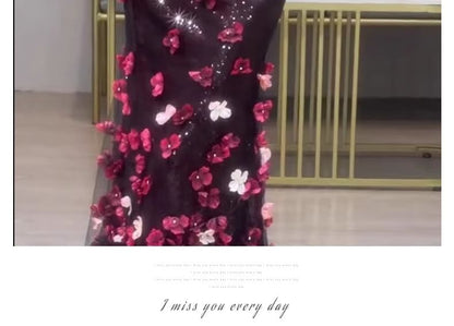 Off-Shoulder Floral Sequin Short-Sleeve Accent Mermaid Evening Gown