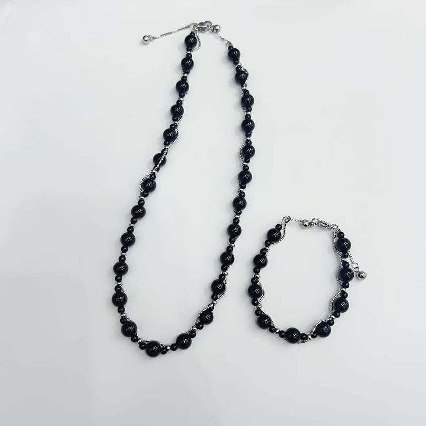 Gemstone Bead Necklace & Bracelet Stainless Steel