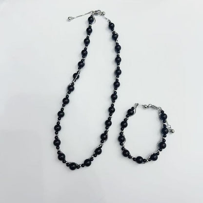 Gemstone Bead Necklace & Bracelet Stainless Steel
