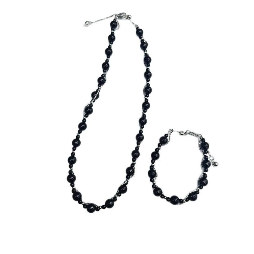 Gemstone Bead Necklace & Bracelet Stainless Steel