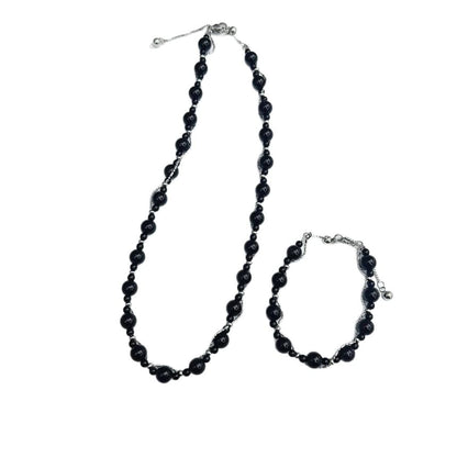 Gemstone Bead Necklace & Bracelet Stainless Steel