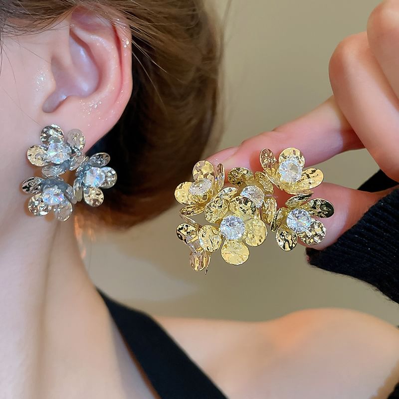 Statement Alloy Floral Earring Rhinestone