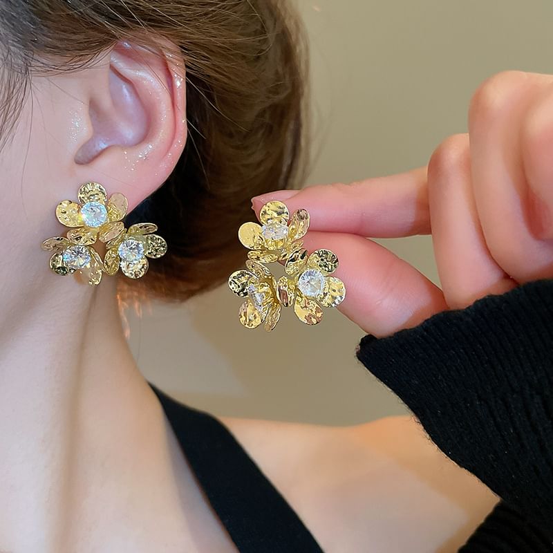 Statement Alloy Floral Earring Rhinestone