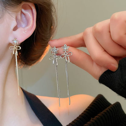 Star bow Rhinestone Alloy Threader Earring