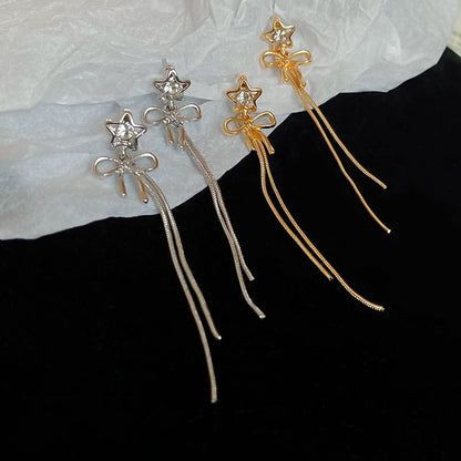 Star bow Rhinestone Alloy Threader Earring