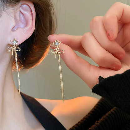 Star bow Rhinestone Alloy Threader Earring