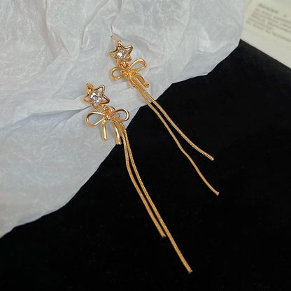 Star bow Rhinestone Alloy Threader Earring