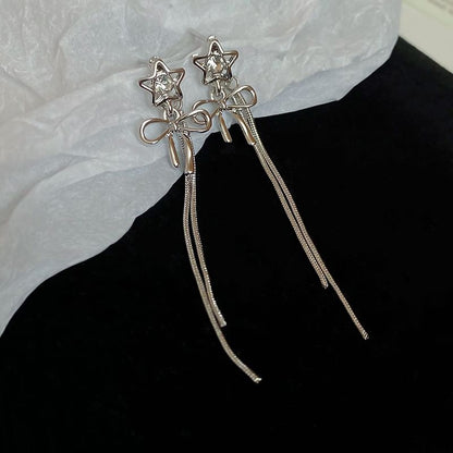 Star bow Rhinestone Alloy Threader Earring