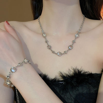 Glass Bead Station Alloy Choker / Bracelet