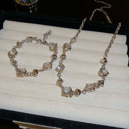 Glass Bead Station Alloy Choker / Bracelet