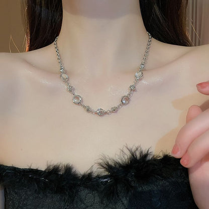 Glass Bead Station Alloy Choker / Bracelet