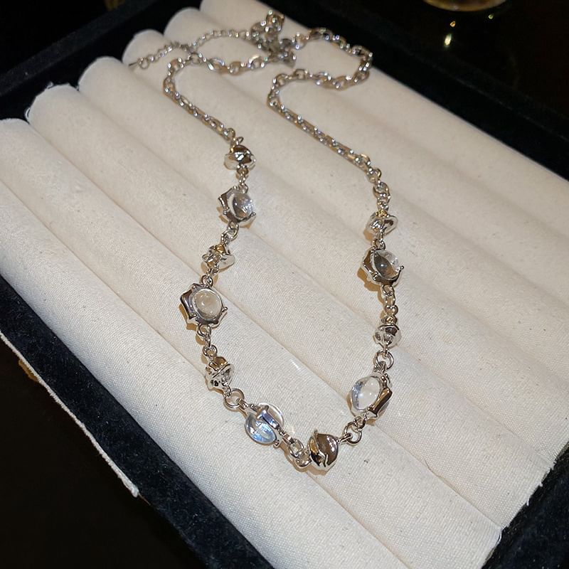 Glass Bead Station Alloy Choker / Bracelet