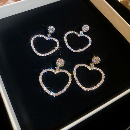 Heart Rhinestone Alloy Drop Earring