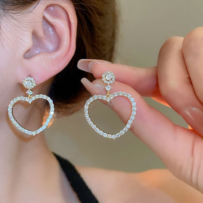 Heart Rhinestone Alloy Drop Earring