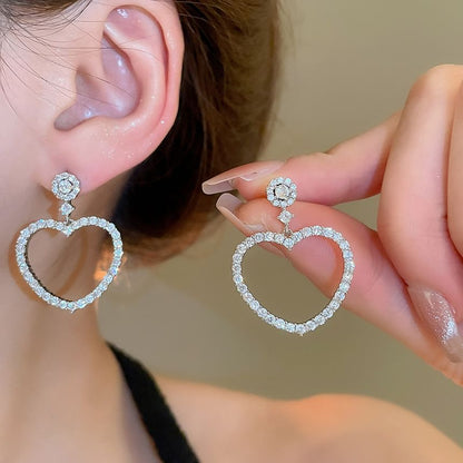 Heart Rhinestone Alloy Drop Earring