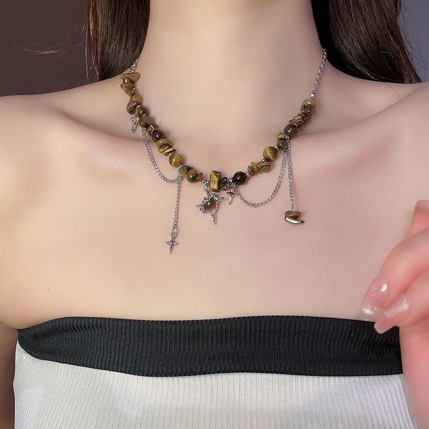 Gemstone Pendant Choker Star Designs) Alloy (Various Faux Bead