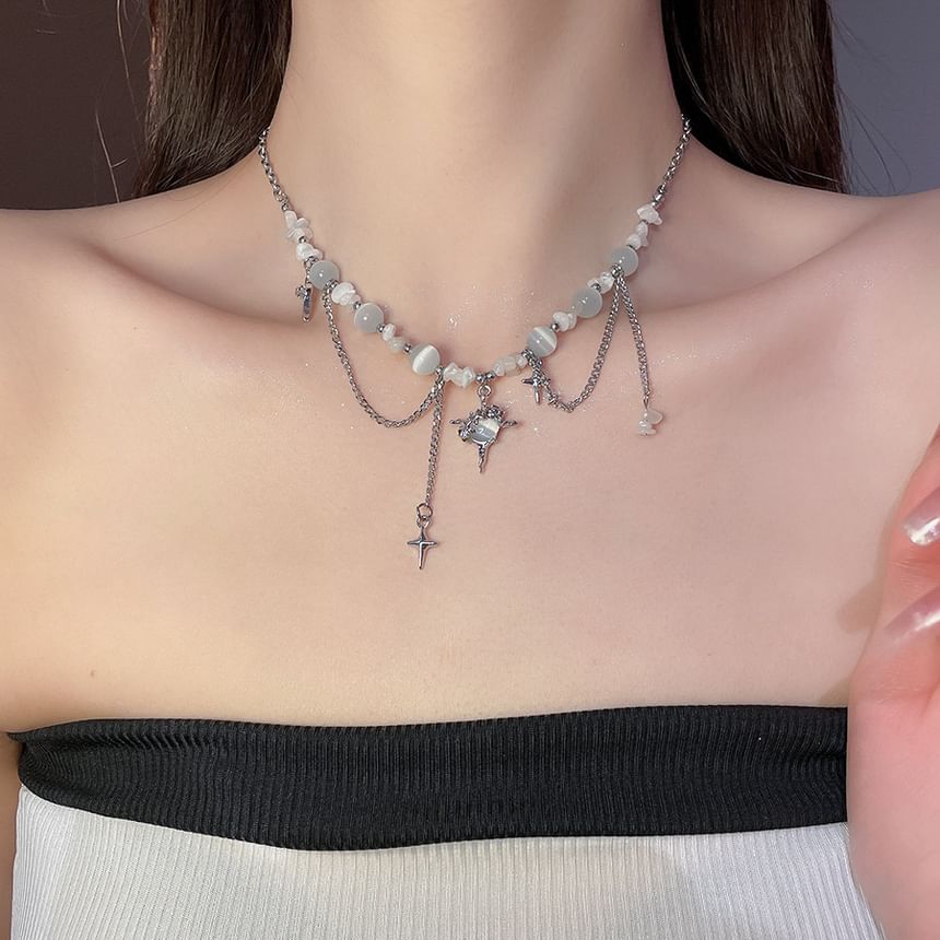 Gemstone Pendant Choker Star Designs) Alloy (Various Faux Bead