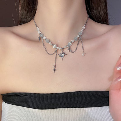 Gemstone Pendant Choker Star Designs) Alloy (Various Faux Bead