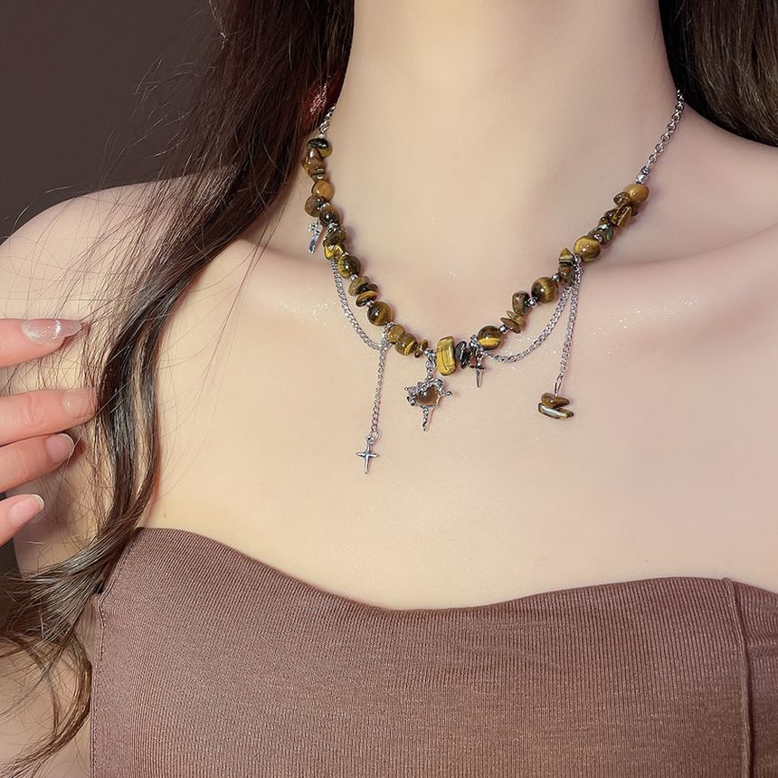 Gemstone Pendant Choker Star Designs) Alloy (Various Faux Bead