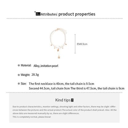 Set of 3: Starfish Pendant Alloy Necklace + Faux Pearl Alloy Choker + Faux Pearl Choker
