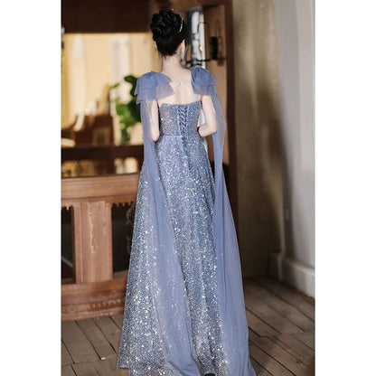 Panel A-Line Neck Crew Sleeveless Evening Gown Sheer Bow Accent Sequin