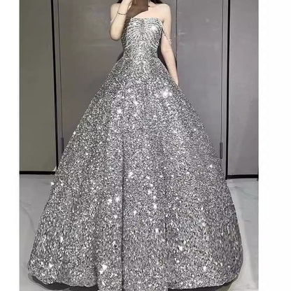 Off-Shoulder Sequin A-Line Evening Gown