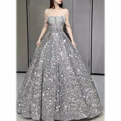 Off-Shoulder Sequin A-Line Evening Gown