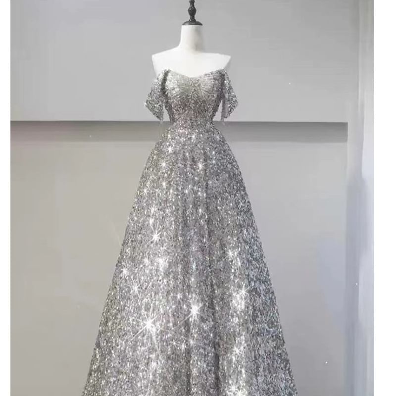 Gown Evening Sequin Off-Shoulder A-Line