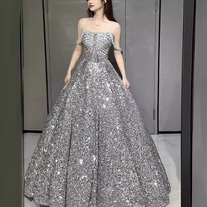 Off-Shoulder Sequin A-Line Evening Gown