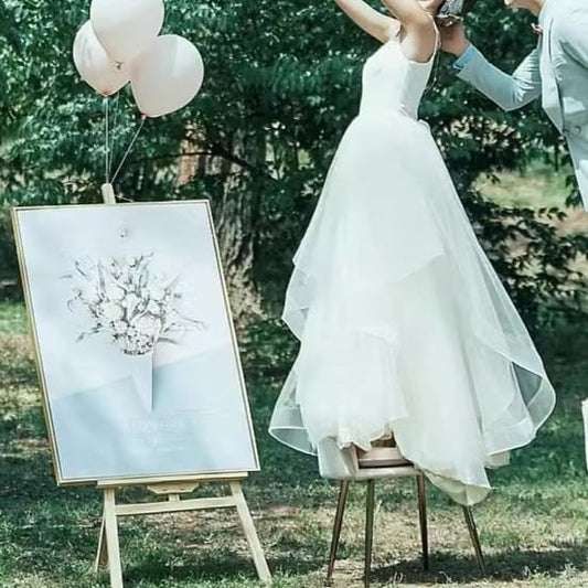 Spaghetti Strap V-Neck Plain A-Line Wedding Gown