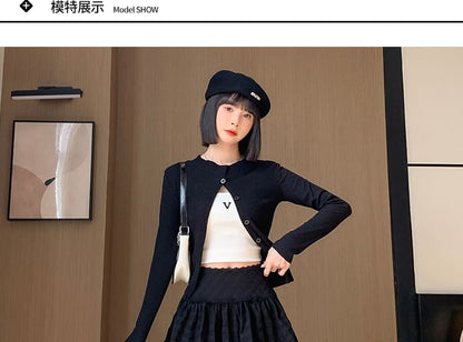 High Waist Plain Lace Trim Mini A-Line Skirt