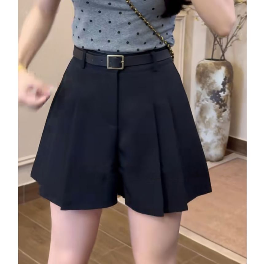 High Waist Plain Pleated Skort
