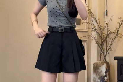 High Waist Plain Pleated Skort