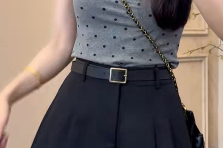 High Waist Plain Pleated Skort