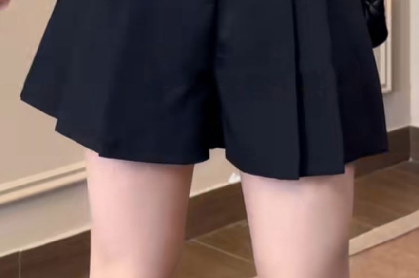 High Waist Plain Pleated Skort