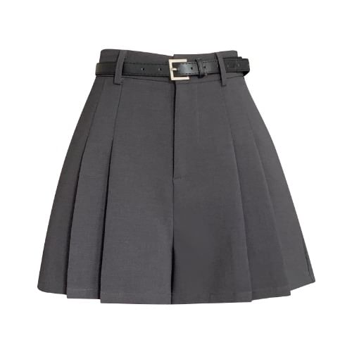High Waist Plain Pleated Skort