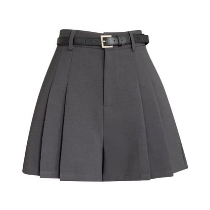 High Waist Plain Pleated Skort