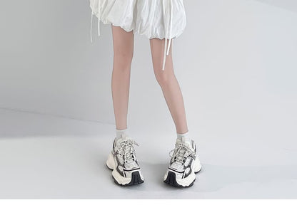 Elastic Waist Plain Bow Bubble Hem Mini A-Line Skirt