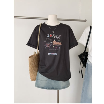Short-Sleeve Crew Neck Cartoon Print Tee