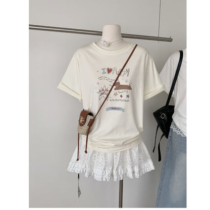 Short-Sleeve Crew Neck Cartoon Print Tee